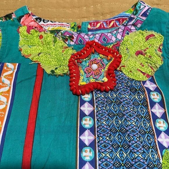 Antica sartaria sleeveless top dress 8 patch work fringe hem - Picture 6 of 8